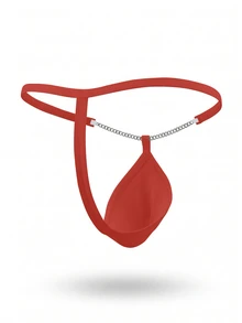 DrisQ DrisQ 1pc Men's Fashion Solid Color Fabric Non-Detachable Mid-Waist Chain Sexy Underwear - Red - View 5