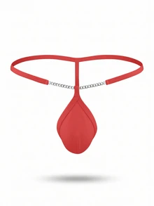 DrisQ DrisQ 1pc Men's Fashion Solid Color Fabric Non-Detachable Mid-Waist Chain Sexy Underwear - Red - View 3