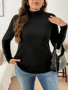 Easowa Curve Plus Size Women's Solid Color Casual Everyday T-Shirt - Dark Grey - View 6