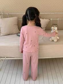 Dazy Kids 女童碎花长袖纽扣上衣和裤子睡衣套装 - 淺粉色 - 查看 2