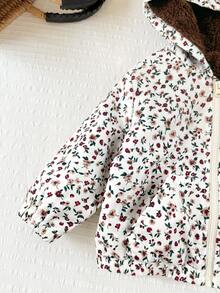 SHEIN Baby Girls Floral Pattern Thermal Lined Hooded Winter Jacket - Multicolor - View 6