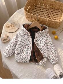SHEIN Baby Girls Floral Pattern Thermal Lined Hooded Winter Jacket - Multicolor - View 4
