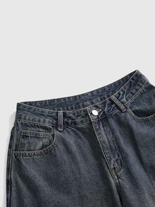 ROMWE Y2K Retro Cow Print Western Style Rivet Decor Loose Casual Low Waist Women's Jeans - Blue - View 10