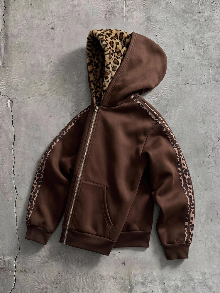 AXEPEAK Men's Loose Comfortable Warm Casual Vacation College Outdoor Fashion Patchwork Sweatshirt Hoodie Sweatshirt - Brown - View 1