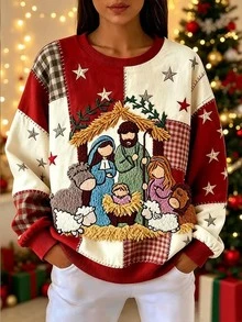 Selamara Women's Christmas Pattern Knit Top (Suitable For New Year), Autumn/Winter Knit Pullover - Multicolor - View 1