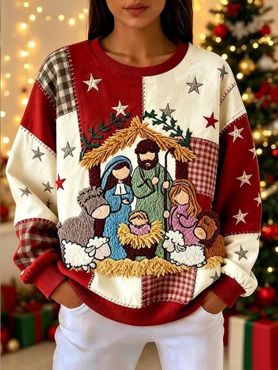 Bytebia Bytebia Women's Christmas Pattern Knit Top (Suitable For New Year), Autumn/Winter Knit Pullover