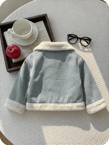 Cozy Pixies Baby Girl Teddy Lined Zip Up Moto Autumn Winter Jacket - Blue - View 2