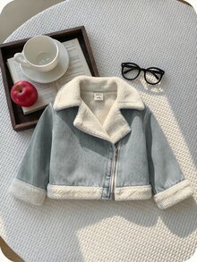 Cozy Pixies Baby Girl Teddy Lined Zip Up Moto Autumn Winter Jacket - Blue - View 6