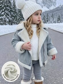 Cozy Pixies Baby Girl Teddy Lined Zip Up Moto Autumn Winter Jacket - Blue - View 1