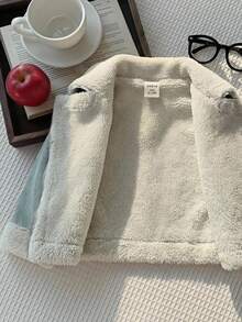Cozy Pixies Baby Girl Teddy Lined Zip Up Moto Autumn Winter Jacket - Blue - View 3