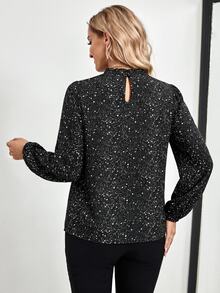 Faunlyn Elegant Casual Long Sleeve Shimmer Blouse Elegant Women's Blouses - Black - View 3
