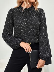 Faunlyn Elegant Casual Long Sleeve Shimmer Blouse Elegant Women's Blouses - Black - View 8