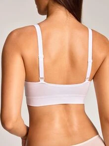 Barelissa 1pc Seamless One-Piece Knit Seamless Craft Zero Friction Elastic Wide Band Home Sleep Inner Wear Non-See-Through Anti-Sagging, Side-Boob Compression, Fits All Cup Sizes Anti-Slip Shoulder Straps Women's Bra - White - View 3