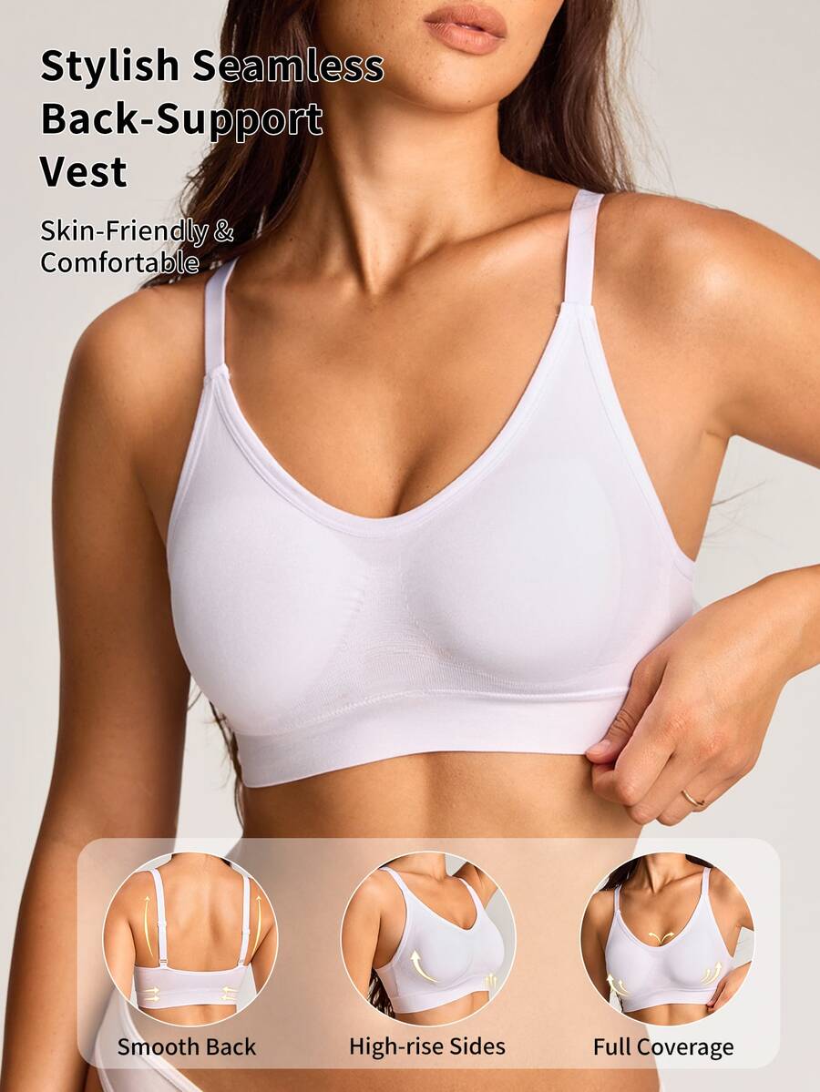 Barelissa 1pc Seamless One-Piece Knit Seamless Craft Zero Friction Elastic Wide Band Home Sleep Inner Wear Non-See-Through Anti-Sagging, Side-Boob Compression, Fits All Cup Sizes Anti-Slip Shoulder Straps Women's Bra