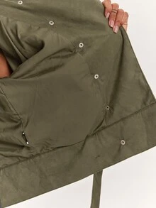 Silquee SHEIN BAE 純色寬鬆立領極簡工裝夾克 - 軍綠色 - 查看 8
