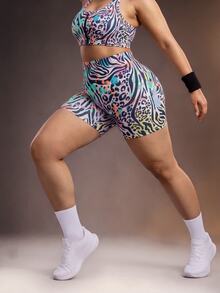 Powerista Women's Plus Size Zebra Print Sports Shorts - Pink - View 1