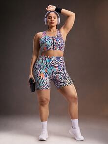 Powerista Women's Plus Size Zebra Print Sports Shorts - Pink - View 3