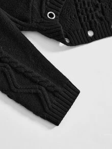 ROMWE Grunge Punk Punk High Neck Cropped Chunky Knit Eyelet Lace-Up Sweater For Women - Black - View 10
