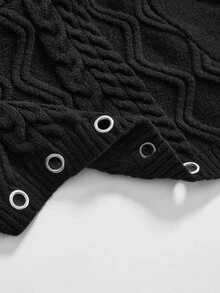 ROMWE Grunge Punk Punk High Neck Cropped Chunky Knit Eyelet Lace-Up Sweater For Women - Black - View 11