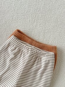 SHEIN 4件組女嬰卡其色+杏色羅紋毛絨針織軟布長袖圓領荷葉邊上衣與長褲休閒時尚保暖韓風套裝，適合秋冬日常穿著與多種場合百搭造型 - 彩色 - 查看 7