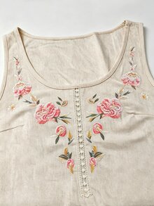 Breezaya [Desain Cetak] Blus Tanpa Lengan Kasual Motif Bunga untuk Wanita - Aprikot - View 6
