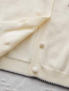 White Knitwear Cardigan,Embroidered Bow Details Round Neck,Cute Warm Soft Style For Autumn Winter School Girl Back-To-School Party Daily Wear Fall - Apricot - View 7