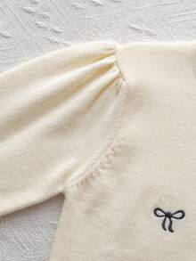 White Knitwear Cardigan,Embroidered Bow Details Round Neck,Cute Warm Soft Style For Autumn Winter School Girl Back-To-School Party Daily Wear Fall - Apricot - View 4