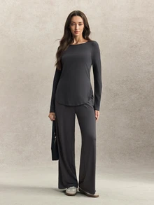 Activina Women's Muslim Modest Autumn Long Sleeve Activewear Top Loose Crew Neck Mesh Panel Yoga Gym Running Grey Fitness Gym Middle East Sun Protection - Grey - View 7