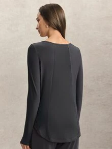 Activina Women's Muslim Modest Autumn Long Sleeve Activewear Top Loose Crew Neck Mesh Panel Yoga Gym Running Grey Fitness Gym Middle East Sun Protection - Grey - View 2