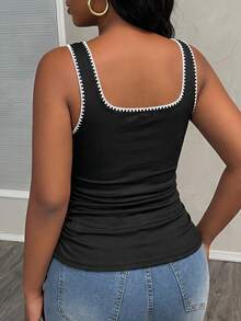 Slaydiva Top y camiseta de tirantes de mujer talla grande con decoración de flor de concha hecha a mano, de estilo minimalista y casual, adecuado para el verano, festivales de música, Y2K - Negro - Ver 2