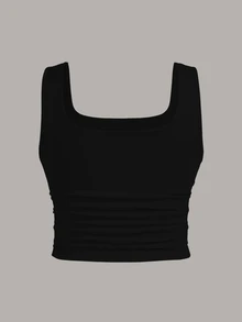 Slaydiva Plus Size Women's Minimalist Black Square Neck Tight Camisole, Versatile For Summer - Black - View 4