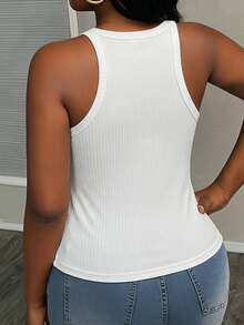 Slaydiva Women's Casual Ribbed Fabric Plus Size V-Neck Tank Top, Suitable For Summer, Music Festivals, Parties, Y2K - White - View 2