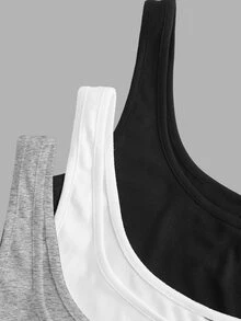 Slaydiva 3pcs Plus Size Solid Color Casual Tank Tops Holiday Pink Black White Summer - Multicolor - View 7