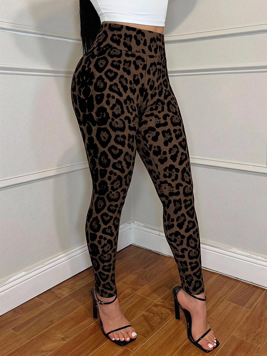 SHEIN SXY Leopard Print High Waist Skinny Leggings For Women, Ankle Length, Suitable For Spring & Autumn - Multicolor - View 1
