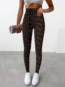 SHEIN SXY Leopard Print High Waist Skinny Leggings For Women, Ankle Length, Suitable For Spring & Autumn - Multicolor - View 6