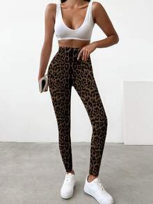 SHEIN SXY Leopard Print High Waist Skinny Leggings For Women, Ankle Length, Suitable For Spring & Autumn - Multicolor - View 5