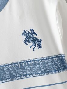 Vacaura Boys' Casual Contrast Color Round Neck Long Sleeve T-Shirt With Small Pocket Autumn Fall - Blue and White - View 4