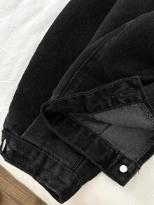 SHEIN Kids Young Girl Casual Tapered Loose Fit Denim Pants With Pockets - Black - View 9