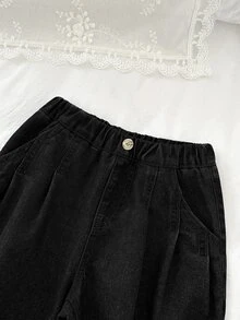SHEIN Kids Young Girl Casual Tapered Loose Fit Denim Pants With Pockets - Black - View 8