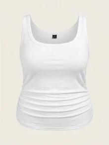 Slaydiva Casual Baggy Minimalist White Plus Size Padded Tank Top Summer Formal Vacation - White - View 4