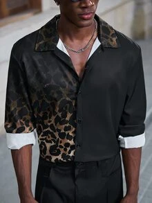 Mainfolk Men's Leopard Print Button Front Long Sleeve Casual Shirt, For Fall, Vacation, Father's Day Gifts - Multicolor - View 5