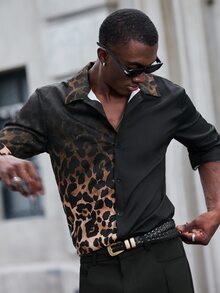 Mainfolk Men's Leopard Print Button Front Long Sleeve Casual Shirt, For Fall, Vacation, Father's Day Gifts - Multicolor - View 8