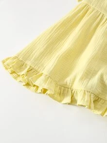 Maija Kids Maija Kids Gaun Anak Perempuan Tenun Warna Polos dengan Tali Ruffle, Anak Perempuan Muda - Kuning - View 5