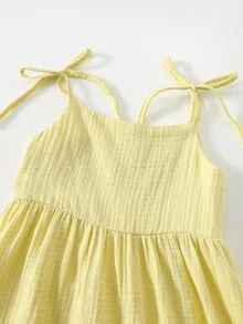 Maija Kids Maija Kids Gaun Anak Perempuan Tenun Warna Polos dengan Tali Ruffle, Anak Perempuan Muda - Kuning - View 4
