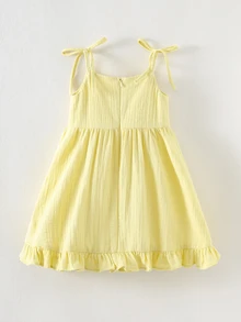 Maija Kids Maija Kids Gaun Anak Perempuan Tenun Warna Polos dengan Tali Ruffle, Anak Perempuan Muda - Kuning - View 3