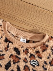 SHEIN 2件組女嬰套頭上衣與內搭褲套裝，可愛棕紋毛絨長袖圓領加厚款，適合假日派對、秋冬活動穿著 - 黑色 - 查看 7