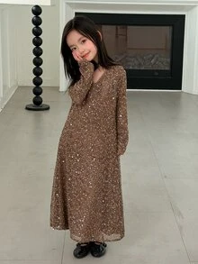 DAZY Gaun Pesta Kasual Berpayet untuk Anak Perempuan Remaja - Khaki - View 1