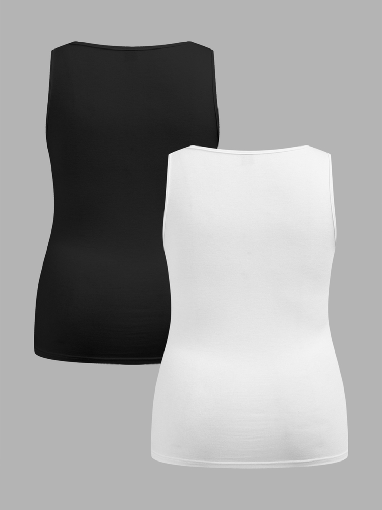 Slaydiva 2pcs/Set Casual Black & White Plus Size Women Tank Top, Suitable For Summer Music Festivals - Black and White - View 2