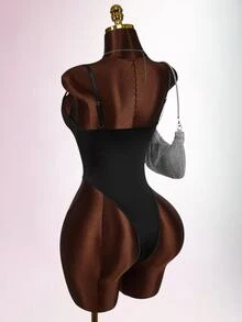 Amplova Women's Solid Color Hollow Casual Versatile Daily Bodysuit - Black - View 5