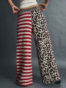 Bohemela White And Brown Pattern Drawstring Waist Knit Pants Everyday Home Holiday Autumn Grunge Casual Everyday Night Out Everyday - Red and White - View 6